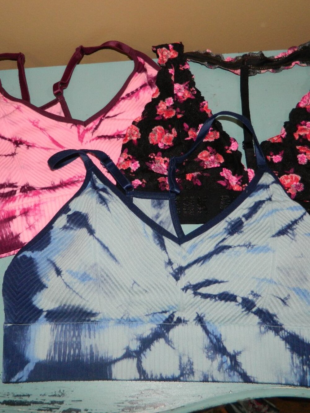 PINK Victoria Secret Ribbed Sports Bra Tie Dye Lace Bralette M (QQ-30)
